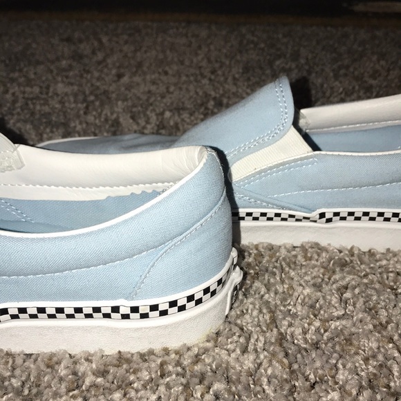 blue vans with checkered foxing stripe